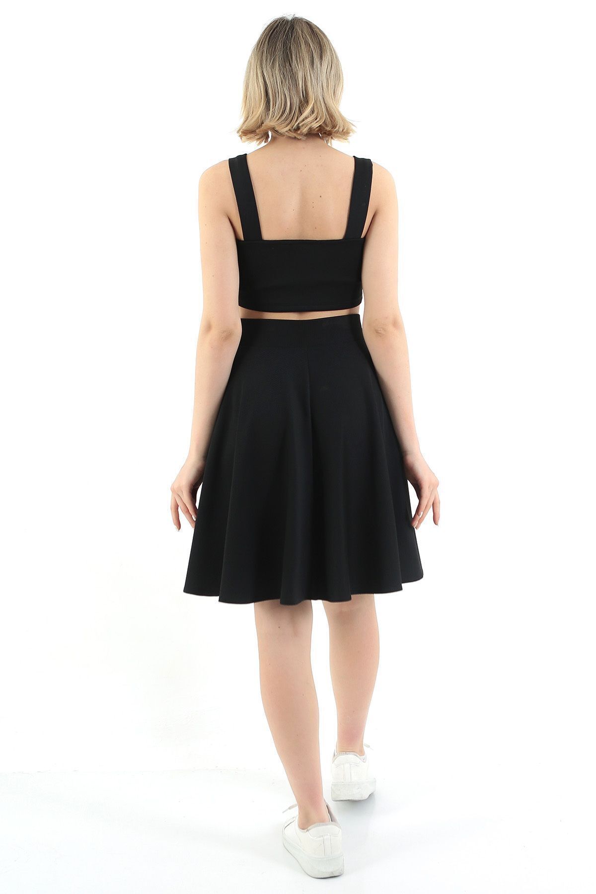 Kadın Siyah Kloş Fitilli Etek