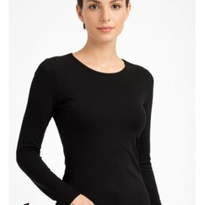 Kadın Siyah Uzun Kollu Şardonlu Termal Bisiklet Yaka Body Esnek Basic Bluz