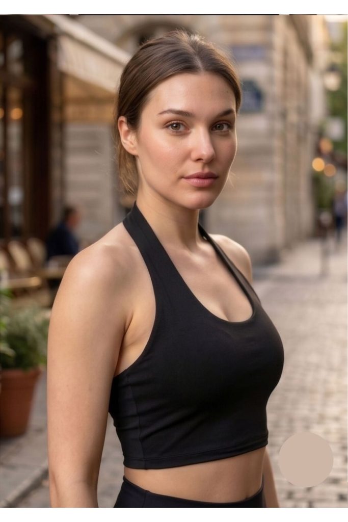Kadın Siyah Halter Yaka Dalgıç Kumaş Sırt Dekolteli Crop Top