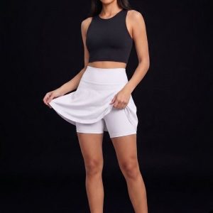 Ekru Yüksek Bel Dalgıç Kumaş Şortlu Etek Tenis Havuz Spor Ve Günlük Kullanım
