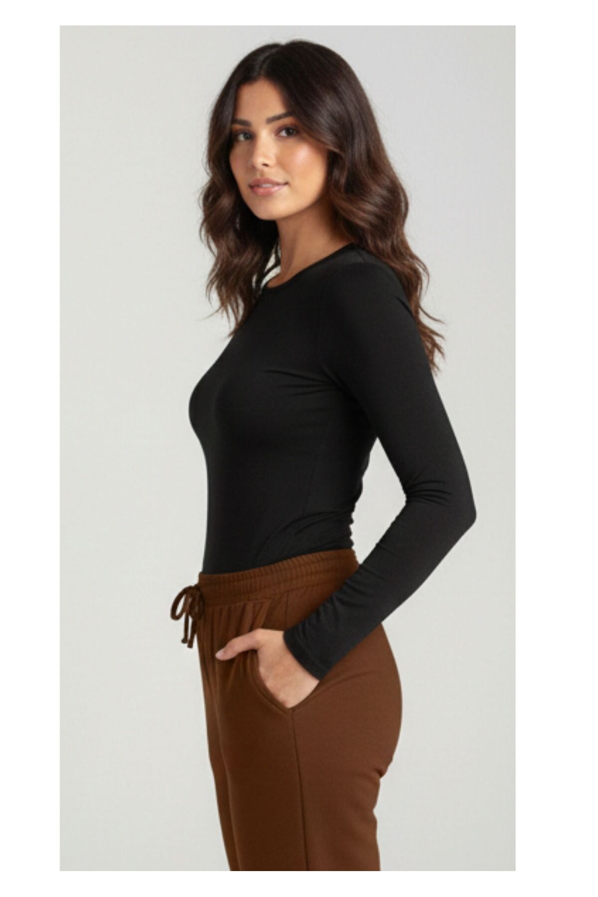 Kadın Siyah Bisiklet Yaka Bluz Body