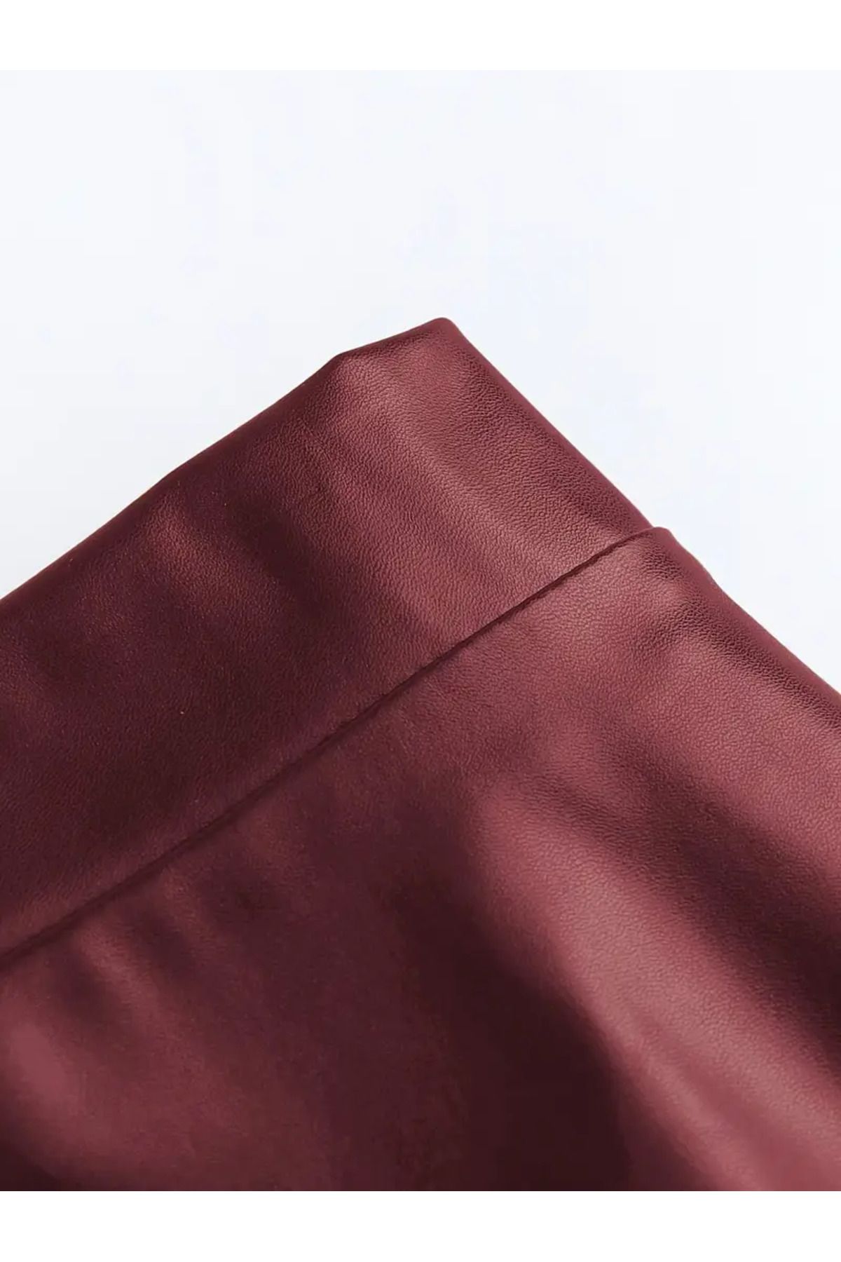 Kadın Suni Deri Bordo Önden Fermuarlı Uzun Kloş Mevlana Etek