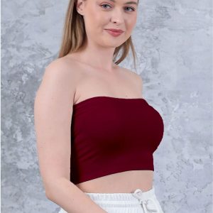 Kadın Bordo Straplez Crop Büstiyer Günlük & Şık Üst Esnek Kumaş