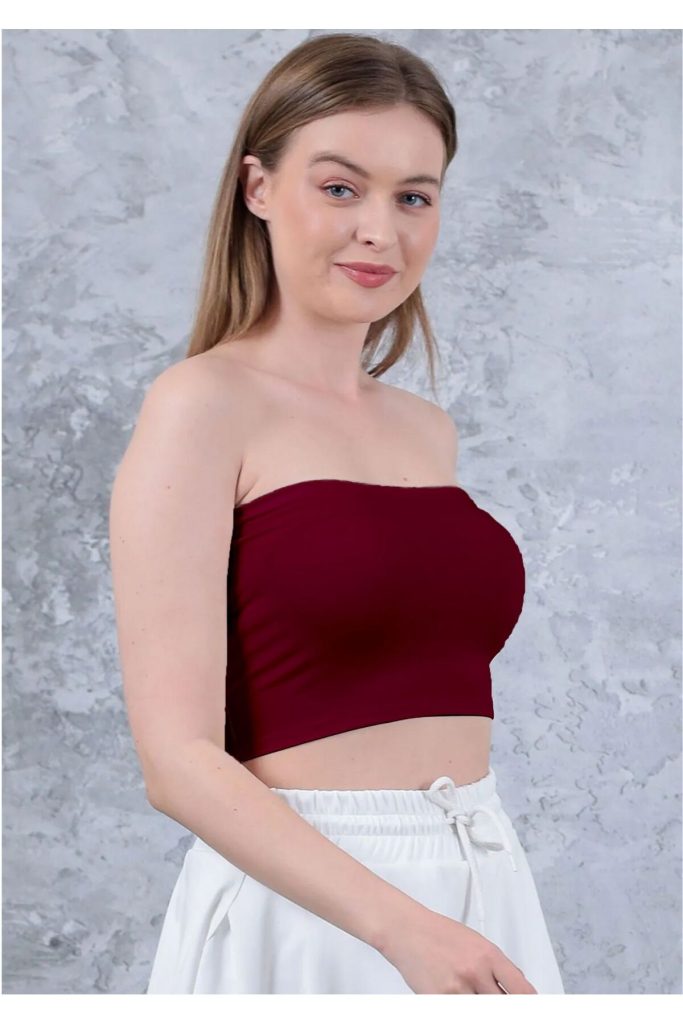 Kadın Bordo Straplez Crop Büstiyer Günlük & Şık Üst Esnek Kumaş
