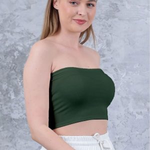 Kadın Zümrüt Straplez Crop Büstiyer Günlük & Şık Üst Esnek Kumaş