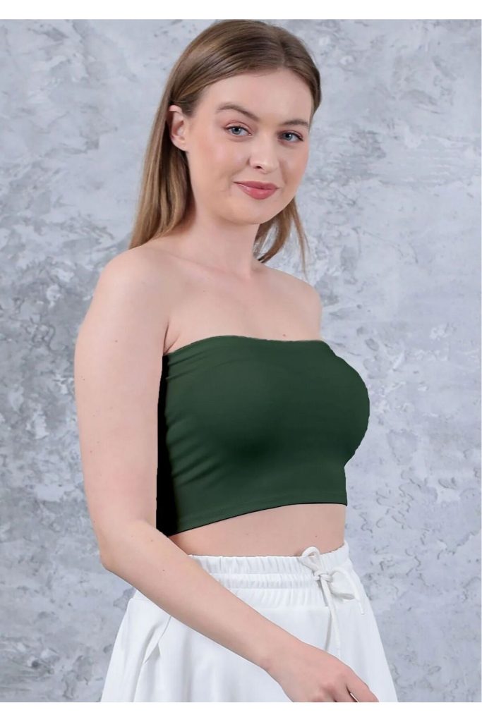 Kadın Zümrüt Straplez Crop Büstiyer Günlük & Şık Üst Esnek Kumaş