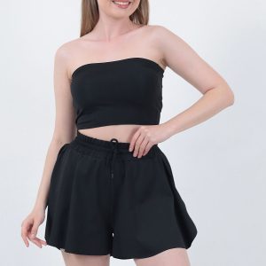 Kadın Siyah Bol Kesim Çift Kat İçi Taytlı Spor Şort
