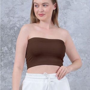Kadın Kahverengi Straplez Crop Büstiyer Günlük & Şık Üst Esnek Kumaş