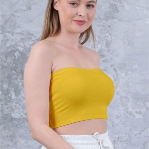 Kadın Sarı Straplez Crop Büstiyer Günlük & Şık Üst Esnek Kumaş