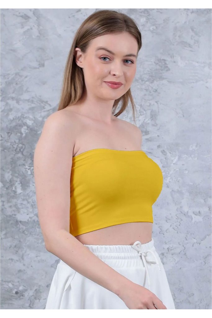 Kadın Sarı Straplez Crop Büstiyer Günlük & Şık Üst Esnek Kumaş