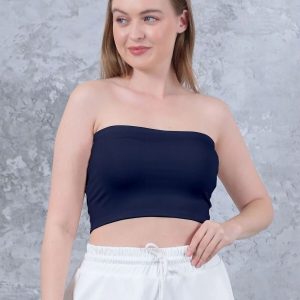 Kadın Lacivert Straplez Crop Büstiyer Günlük & Şık Üst Esnek Kumaş