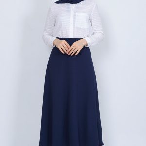 Kadın Lacivert Tesettür Uzun Fitilli Mevlana Etek