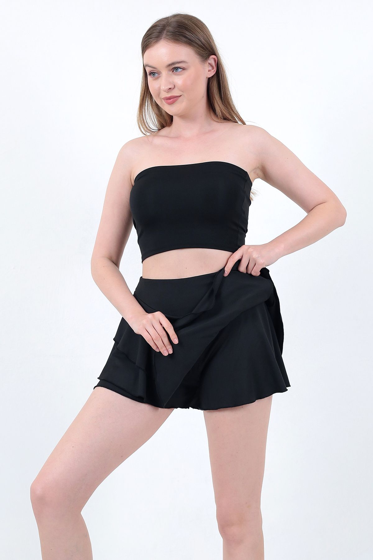 Kadın Siyah Mini Spor Şort Etek