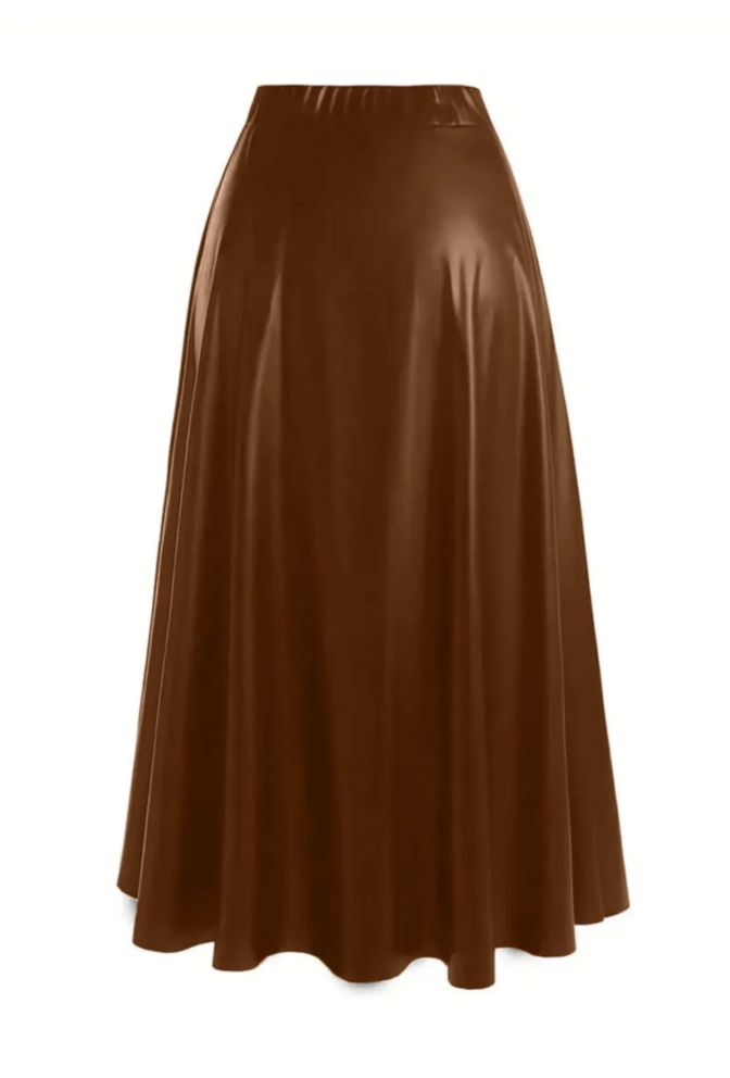 Kadın Taba Suni Deri Mevlana Etek Uzun Önden Fermuarlı Günlük & Gece Şıklığı