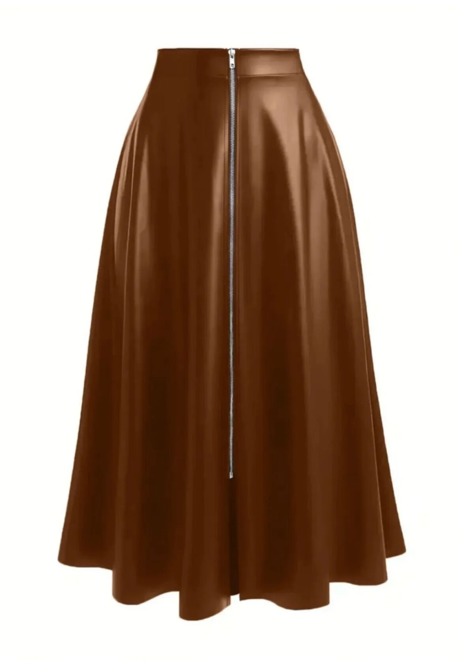 Kadın Taba Suni Deri Mevlana Etek Uzun Önden Fermuarlı Günlük & Gece Şıklığı
