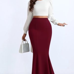 Kadın Dalgıç Bordo Balık Toparlayıcı Etek Maxi Boy Etek